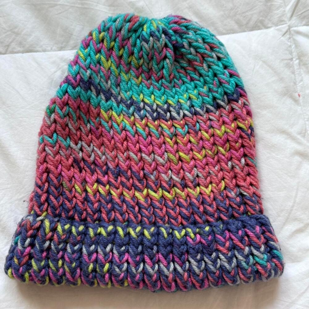Multi colored knit beanie handmade